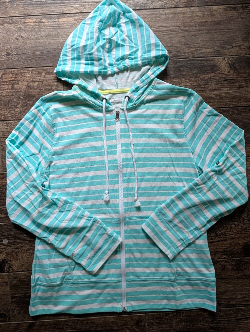 Tek Gear Aqua White Striped Lightweight Zip Up Hoodie Jacket Women's Size XL NWT